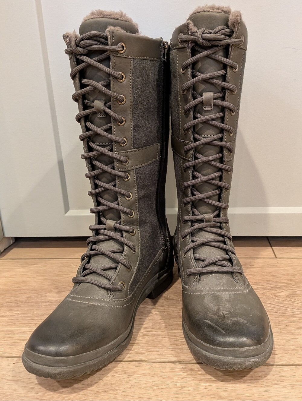 UGG Elvia Waterproof Leather & Wool Lace-Up Tall Boots